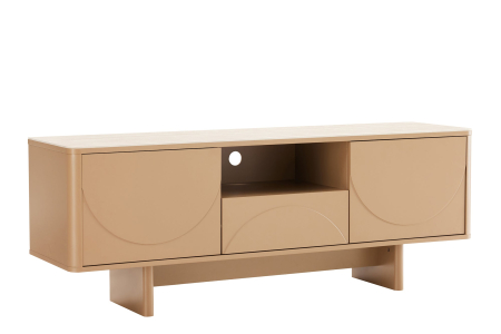 Comoda TV SAVOY 150 cm 3D natural cu blat din ceramică imitație de marmură travertin