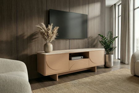 Comoda TV SAVOY 150 cm 3D natural cu blat din ceramică imitație de marmură travertin [4]