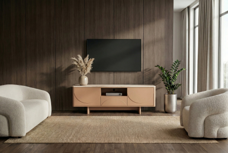 Comoda TV SAVOY 150 cm 3D natural cu blat din ceramică imitație de marmură travertin [5]