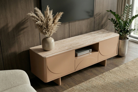 Comoda TV SAVOY 150 cm 3D natural cu blat din ceramică imitație de marmură travertin [3]