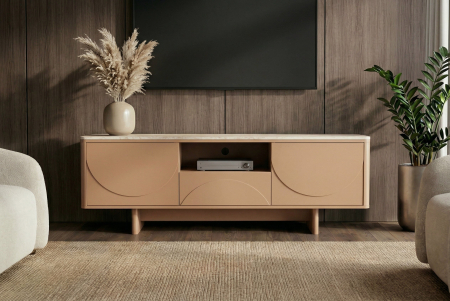 Comoda TV SAVOY 150 cm 3D natural cu blat din ceramică imitație de marmură travertin [2]