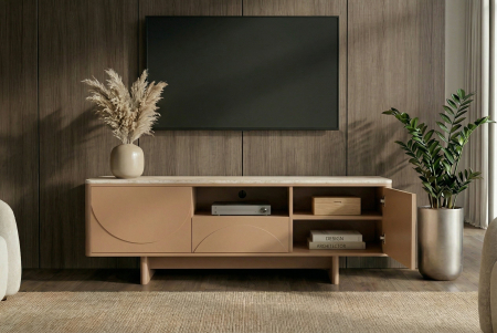 Comoda TV SAVOY 150 cm 3D natural cu blat din ceramică imitație de marmură travertin [6]