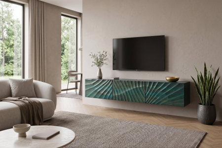 Comoda TV SCORPION 160 cm 3D suspendată din lemn de mango, turcoaz [4]