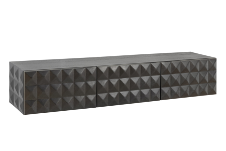 Bufete & baruri - Comoda TV VULCANO 160 cm suspendată, fațadă 3D, cu orificiu pentru cabluri, lemn de mango, negru