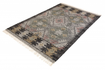 Covor din lână țesut manual ETHNO 230x160 cm model geometric colorat, gri [3]