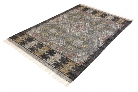 Covoare dreptunghiulare - Covor din lână țesut manual ETHNO 230x160 cm model geometric colorat, gri