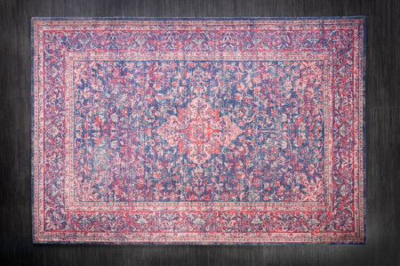 Covor vintage din bumbac OLD MARRAKESH 240x160 cm cu model floral, rosu/albastru [2]