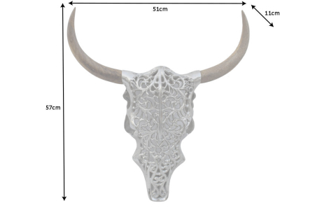 Decorațiune de perete craniu EXOTIC BULL 57 cm argintiu cu coarne din lemn de mango [8]
