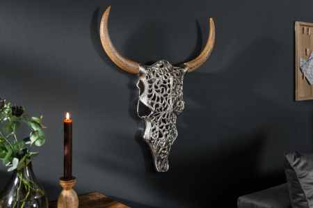 Decorațiune de perete craniu EXOTIC BULL 57 cm argintiu cu coarne din lemn de mango [4]
