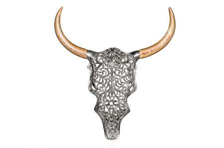 Decorațiuni - Decorațiune de perete craniu EXOTIC BULL 57 cm argintiu cu coarne din lemn de mango