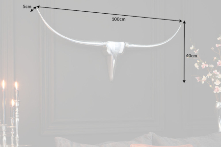 Decorațiune de perete cu coarne BULL 100 cm, aluminiu argintiu [8]