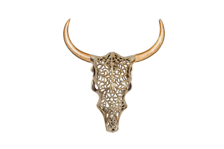 Decorațiuni - Decorațiune de perete EXOTIC BULL 60 cm din lemn de mango și metal auriu natural, realizată manual