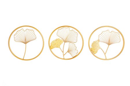 Decorațiuni - Decorațiune de perete GINKGO 40 cm, set de 3 bucăți, auriu