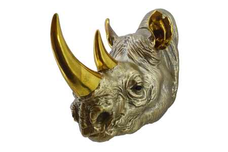Decorațiuni - Decorațiune de perete RHINO 40 cm, realizată manual, aurie