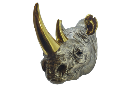 Decorațiuni - Decorațiune de perete RHINO 60 cm, realizată manual, aurie