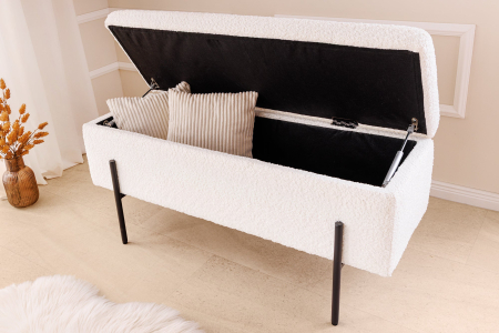 Dulap pentru bancă LOFT 100 cm, alb, cu textură bouclé [5]