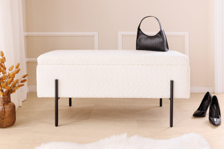 Dulap pentru bancă LOFT 100 cm, alb, cu textură bouclé [3]