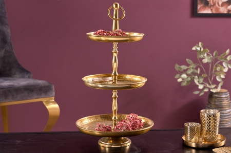 Etagere ORIENT 50 cm, 3 tăvi, cu efect de ciocănitură, auriu [2]