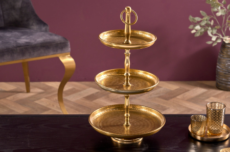 Etagere ORIENT 50 cm, 3 tăvi, cu efect de ciocănitură, auriu [3]