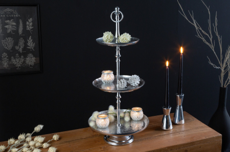 Etagere ORIENT 65 cm, 3 tăvi, cu efect de ciocănitură, argintiu [2]