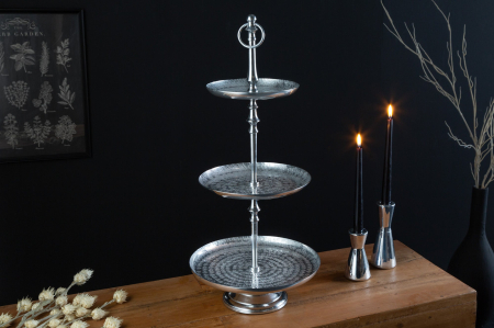Etagere ORIENT 65 cm, 3 tăvi, cu efect de ciocănitură, argintiu [3]