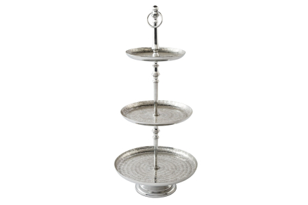 Decorațiuni - Etagere ORIENT 65 cm, 3 tăvi, cu efect de ciocănitură, argintiu