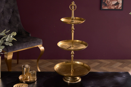 Etagere ORIENT 65 cm, 3 tăvi, cu efect de lovitură de ciocan, auriu [3]