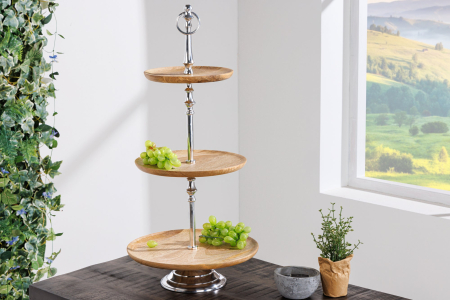 Etajeră decorativă PURE NATURE 70 cm, 3 tăvi, lemn de mango [2]
