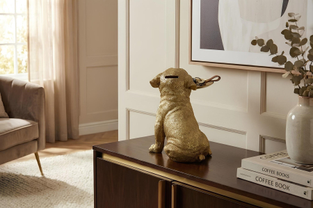 Figurină decorativă BULLDOG 32 cm pușculiță cu tavă de depozitare aurie [4]