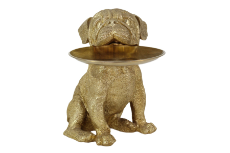 Decorațiuni - Figurină decorativă BULLDOG 32 cm pușculiță cu tavă de depozitare aurie