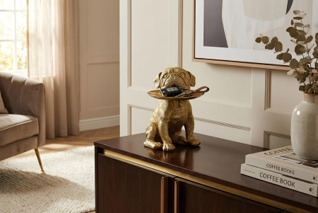 Figurină decorativă BULLDOG 32 cm pușculiță cu tavă de depozitare aurie [3]