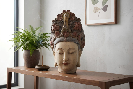 Figurină decorativă CAP DE BUDDHA 45 cm, realizată manual, multicoloră [2]
