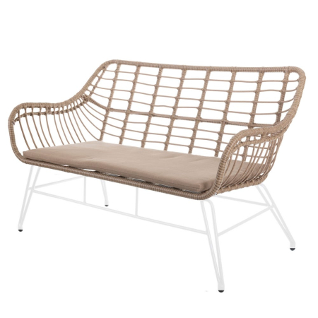 Mobilier Gradina - Canapea de exterior cu 2 locuri din rattan, cadru alb 121 x 62 x 76 cm