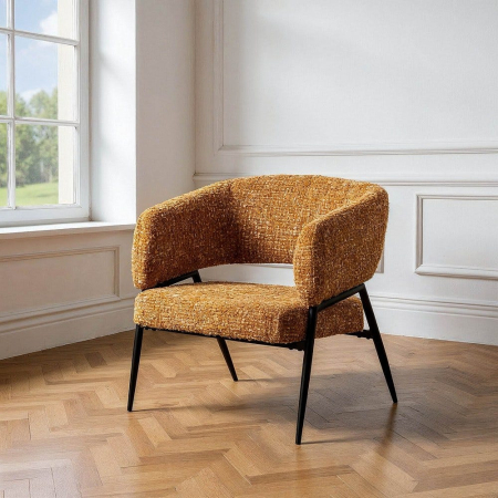 Scaune & fotolii - Fotoliu din țesătură mustard și metal, cameră 71 x 70 x 75 cm