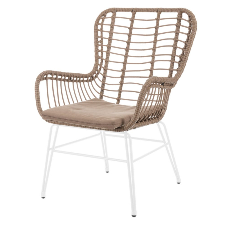Mobilier Gradina - Fotoliu înalt de exterior din ratan si cadru din oțel alb 63 x 67 x 97 cm