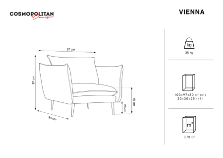 Fotoliu Vienna cu tapiterie din catifea [6]
