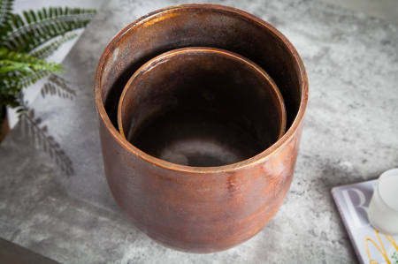 Ghiveci FLOWERS mare, set de 2, cu finisaj cupru marmorat [4]