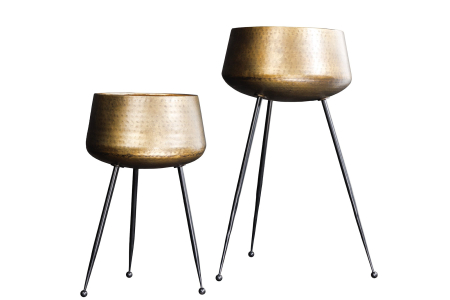 Decorațiuni - Ghiveci FLOWERS set de 2 rame negre cu efect de ciocan din alamă