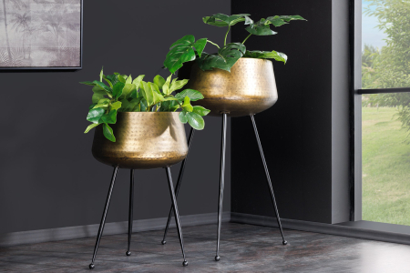 Ghiveci FLOWERS set de 2 rame negre cu efect de ciocan din alamă [3]