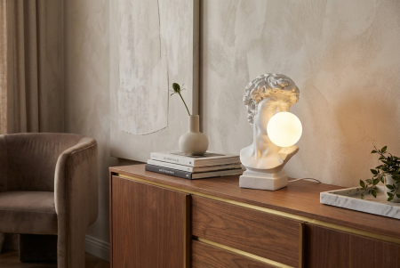 Lampă de masă alba,DAVID bust 30cm cu glob  [2]