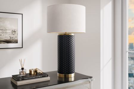 Lampă de masă ELEGANCIA 70cm,ceramică negru-auriu, cu abajur alb  [3]