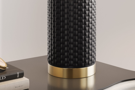 Lampă de masă ELEGANCIA 70cm,ceramică negru-auriu, cu abajur alb  [7]