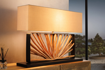 Lampă de masă EUPHORIA 80cm, lemn de longan natural cu abajur bej [2]