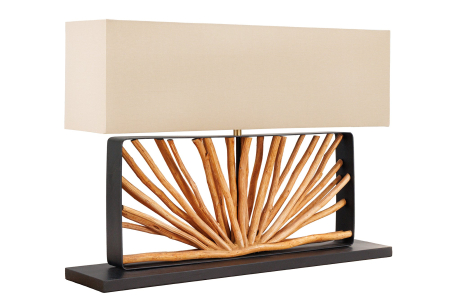 Iluminat - Lampă de masă EUPHORIA 80cm, lemn de longan natural cu abajur bej