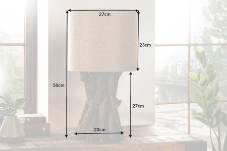 Lampă de masă HARMONY NATURE 50cm din lemn de tec cu abajur bej [7]