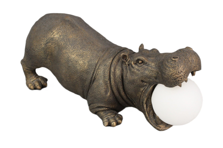 Iluminat - Lampă de masă HIPPO 45cm sculptură hipopotam, neagra cu glob 