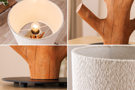 Lampă de masă JEWELRY 60cm din lemn natural de mangostan, cu abajur bouclé alb [13]