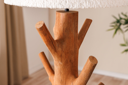 Lampă de masă JEWELRY 60cm din lemn natural de mangostan, cu abajur bouclé alb [8]