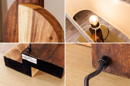 Lampă de masă LOVERS 60cm din lemn natural de raintree, cu abajur alb bouclé [10]