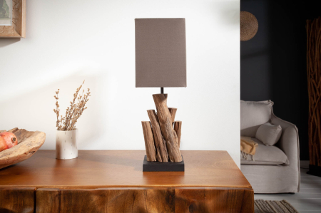 Lampă de masă PURE NATURE 45cml, din lemn reciclat cu abajur din bumbac maro [4]